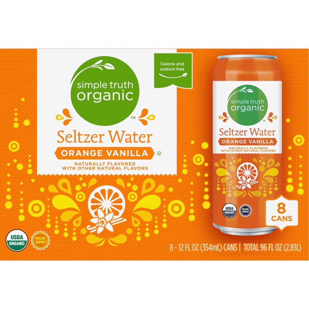 slide 2 of 6, Simple Truth Organic Orange Vanilla Seltzer Water, 8 ct; 12 fl oz