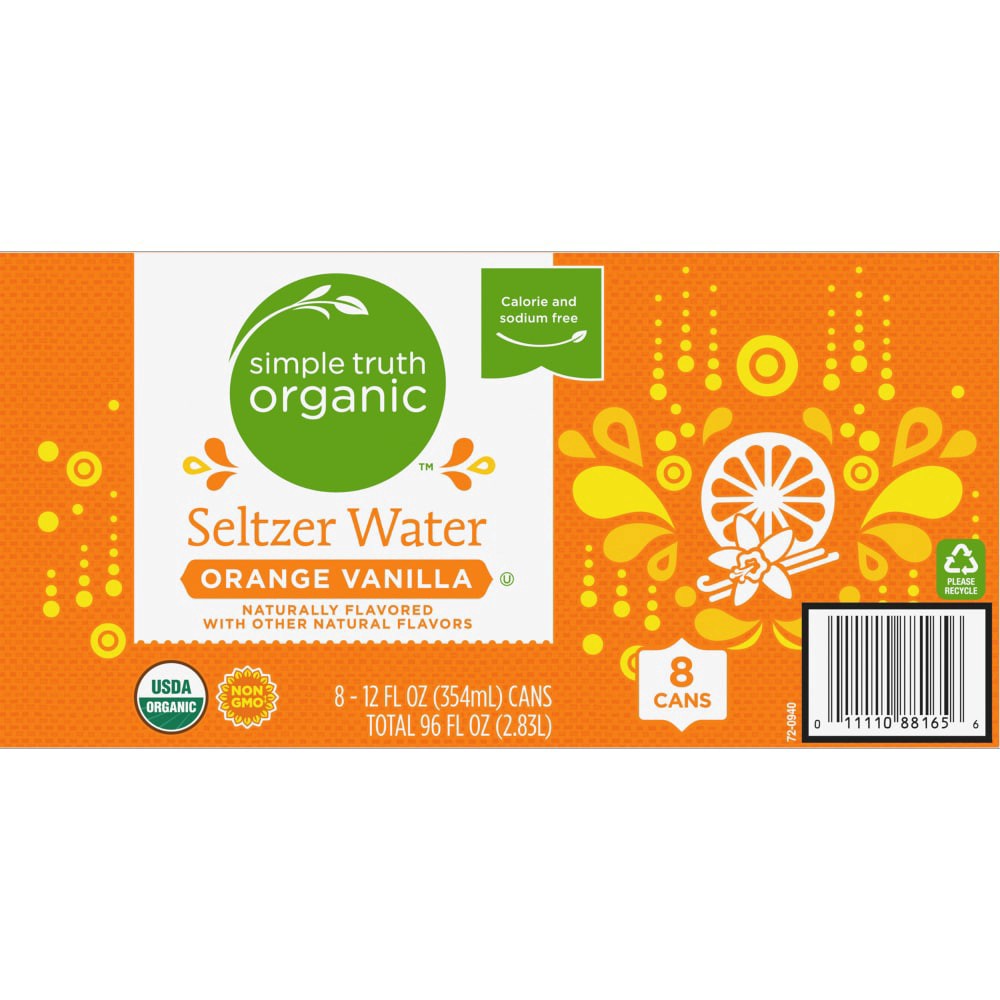 slide 4 of 6, Simple Truth Organic Orange Vanilla Seltzer Water, 8 ct; 12 fl oz