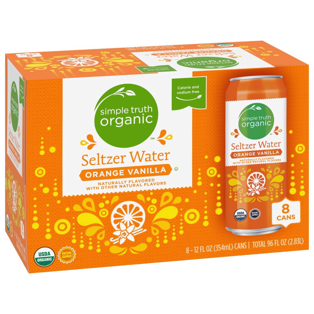 slide 1 of 6, Simple Truth Organic Orange Vanilla Seltzer Water, 8 ct; 12 fl oz