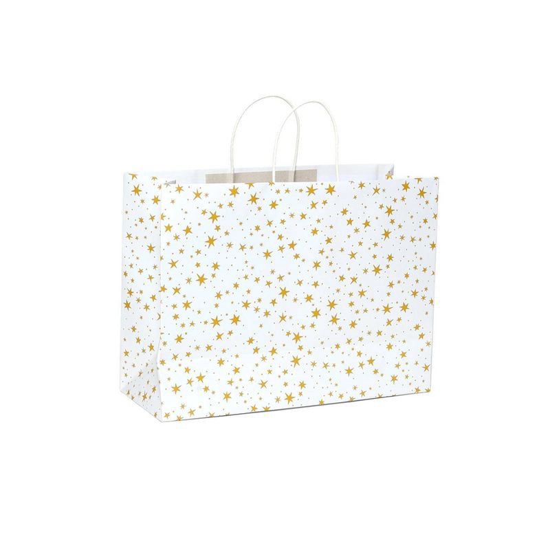 slide 1 of 2, XL Foil Print Stars Gift Bag Cream/Gold - Spritz™: Large Off-White Paper Bag for All Occasions, 12" H x 16" W x 6" D, 1 ct