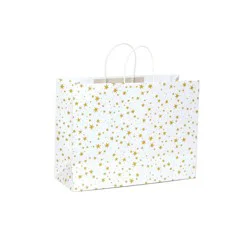 XL Foil Print Stars Gift Bag Cream/Gold - Spritz™: Large Off-White Paper Bag for All Occasions, 12" H x 16" W x 6" D