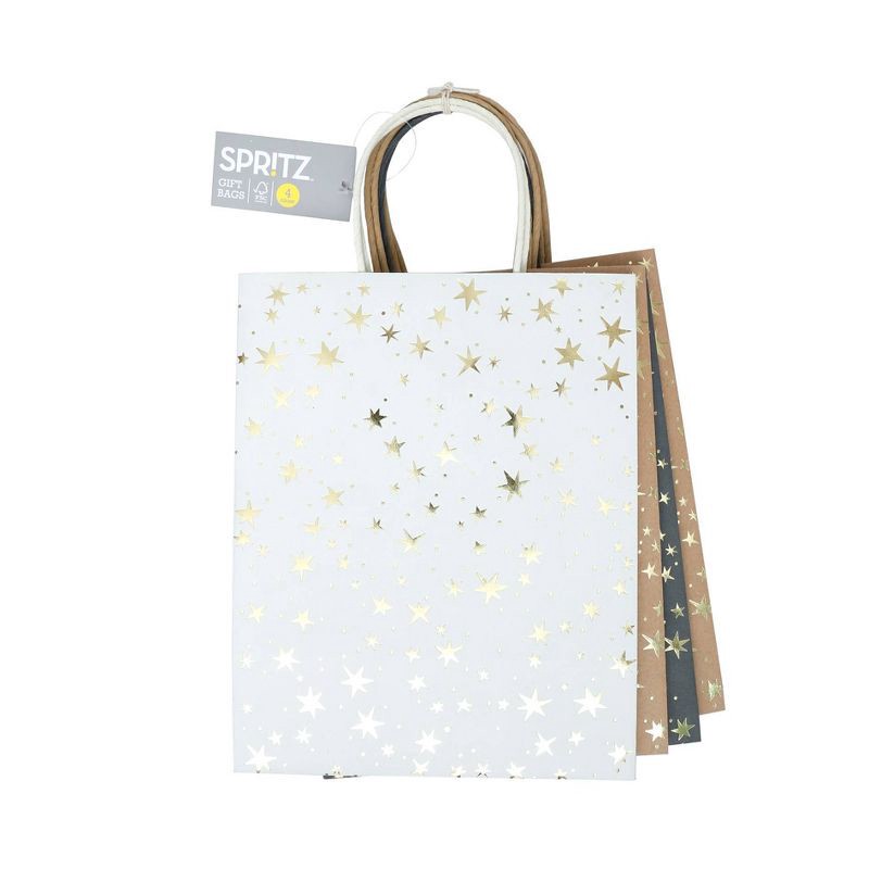 slide 11 of 11, 4pk Cub Gift Bags Foil Star Gold - Spritz™: Small Paper Gift Bags for All Occasions, FSC Certified, 4 ct