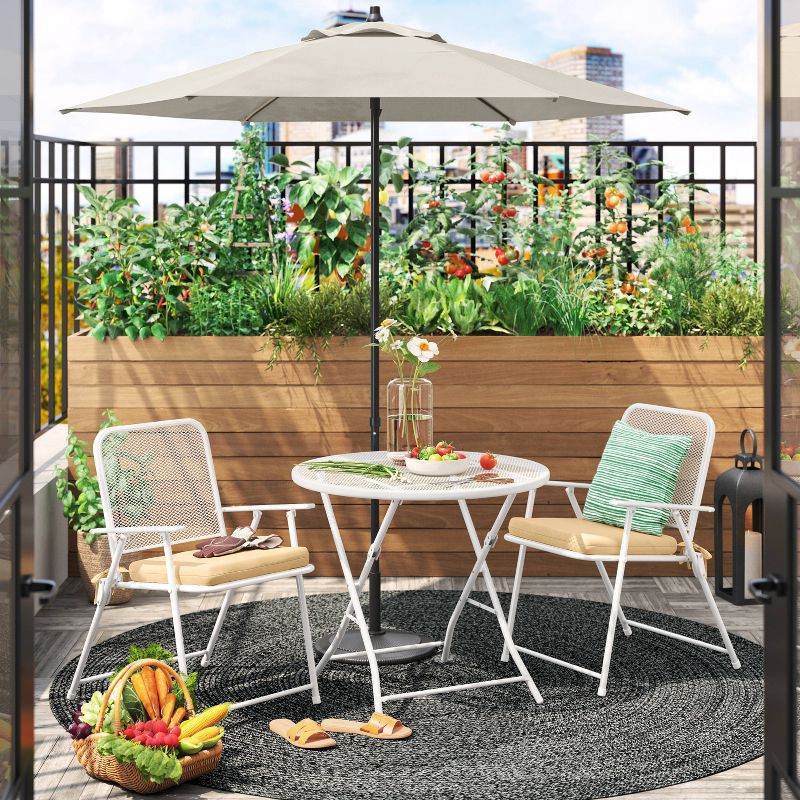 slide 2 of 5, 7.5' Round Outdoor Patio Market Umbrella Tan - Room Essentials™: Fade-Resistant, Steel Frame, Push-Up Lift, 1 ct