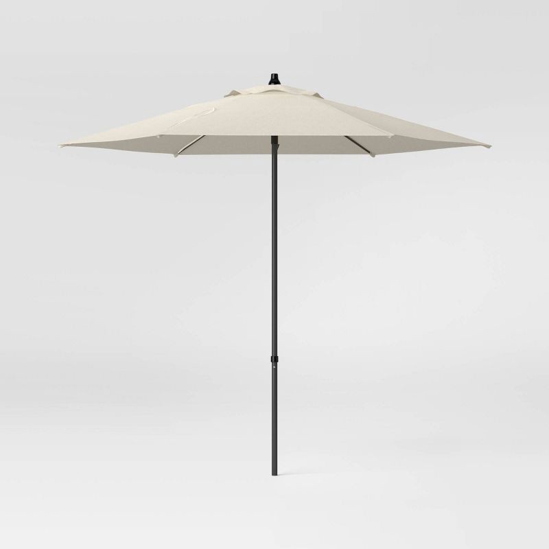 slide 1 of 5, 7.5' Round Outdoor Patio Market Umbrella Tan - Room Essentials™: Fade-Resistant, Steel Frame, Push-Up Lift, 1 ct