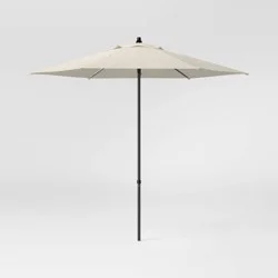 7.5' Round Outdoor Patio Market Umbrella Tan - Room Essentials™: Fade-Resistant, Steel Frame, Push-Up Lift