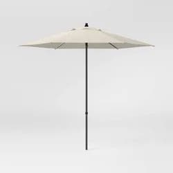7.5' Round Outdoor Patio Market Umbrella Tan - Room Essentials™: Fade-Resistant, Steel Frame, Push-Up Lift