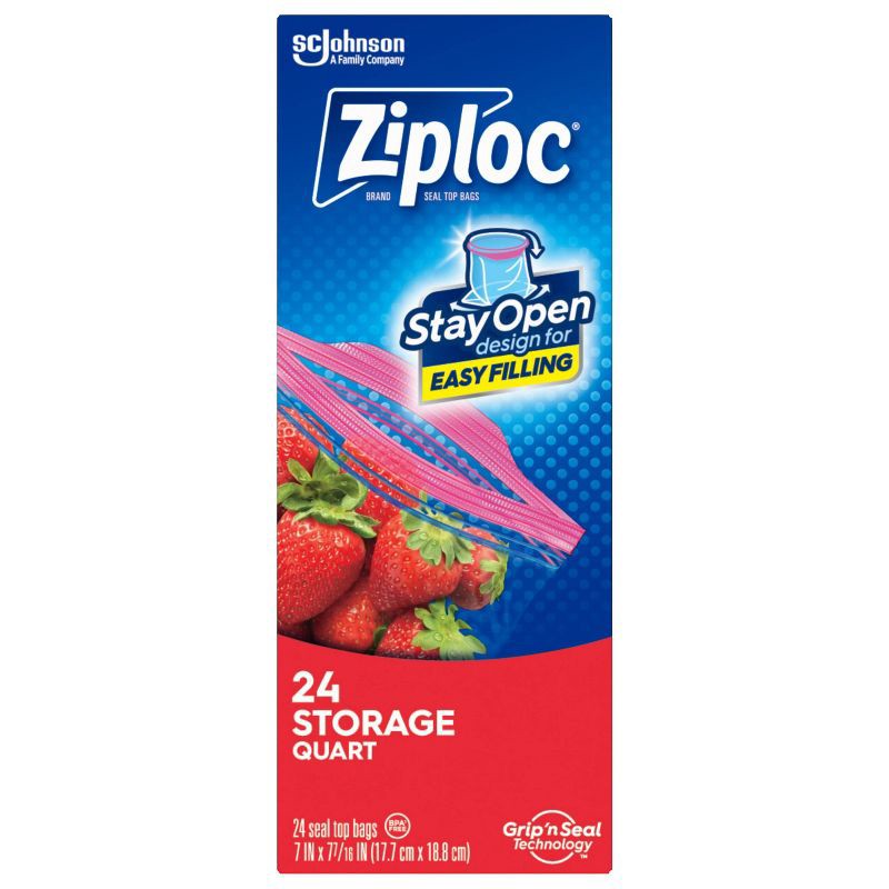 slide 3 of 17, Ziploc Storage Quart Bags - 24ct, 24 ct