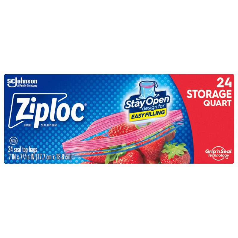 slide 1 of 17, Ziploc Storage Quart Bags - 24ct, 24 ct