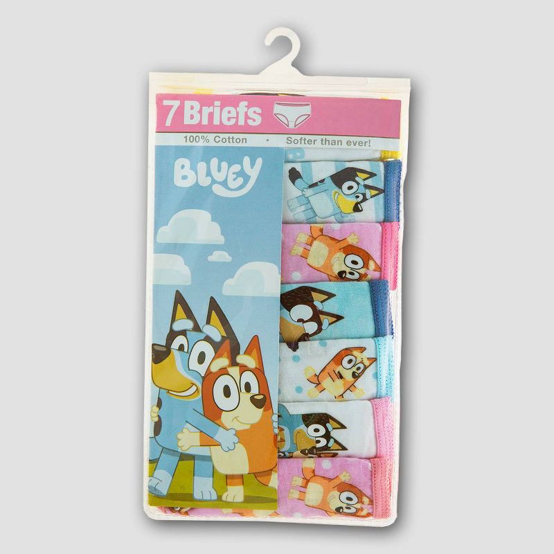 slide 2 of 3, Toddler Girls' 7pk Bluey Classic Briefs - Colors May Vary 4T: 100% Cotton, Regular Rise, Full Waistband Elastic, Machine Washable, 7 ct