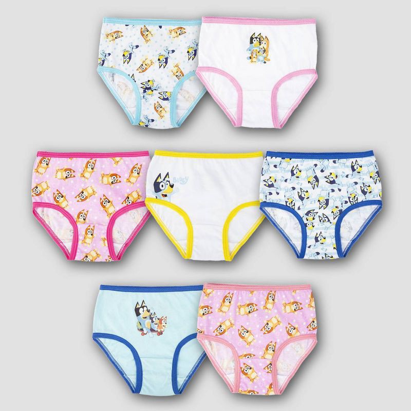 slide 1 of 3, Toddler Girls' 7pk Bluey Classic Briefs - Colors May Vary 4T: 100% Cotton, Regular Rise, Full Waistband Elastic, Machine Washable, 7 ct