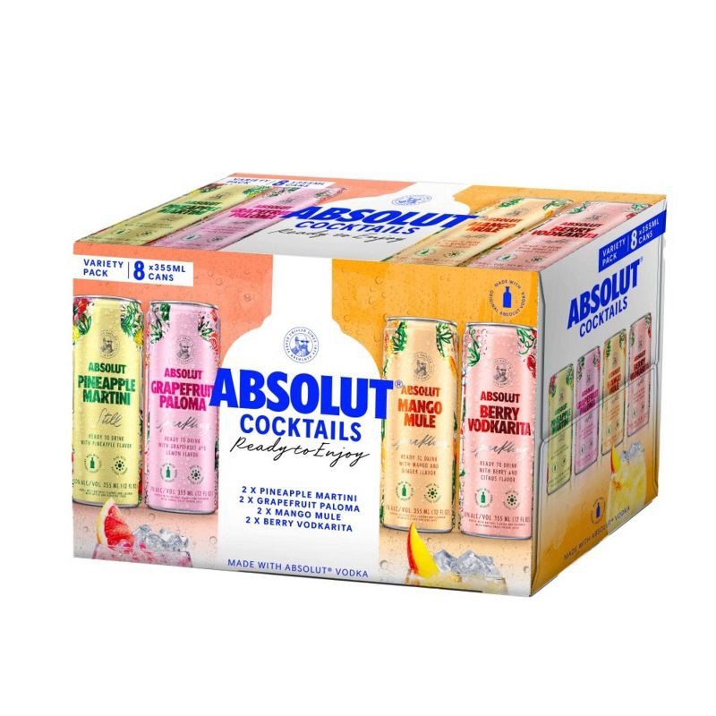 slide 1 of 1, Absolut Variety Pack- 8pk/355ml Cans, 8 ct, 355 ml