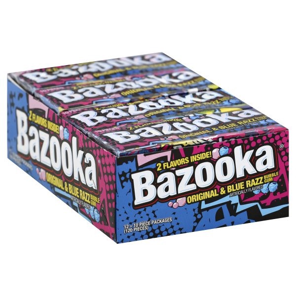 slide 1 of 1, Bazooka Bubble Gum Individually Wrapped Pink Chewing Gum in Original Flavor - 10 Piece Wallet Packs (Pack of 12) - Fun Old Fashioned Candy for Kids, 10 ct