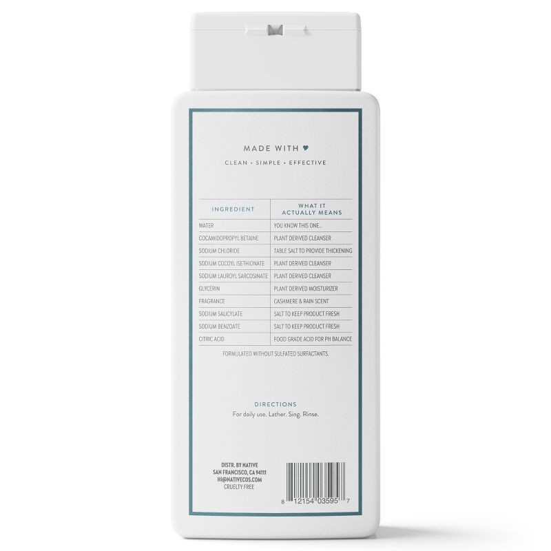 slide 12 of 12, Native Body Wash for Women & Men - Cashmere & Rain - Sulfate Free - 18 fl oz, 18 fl oz
