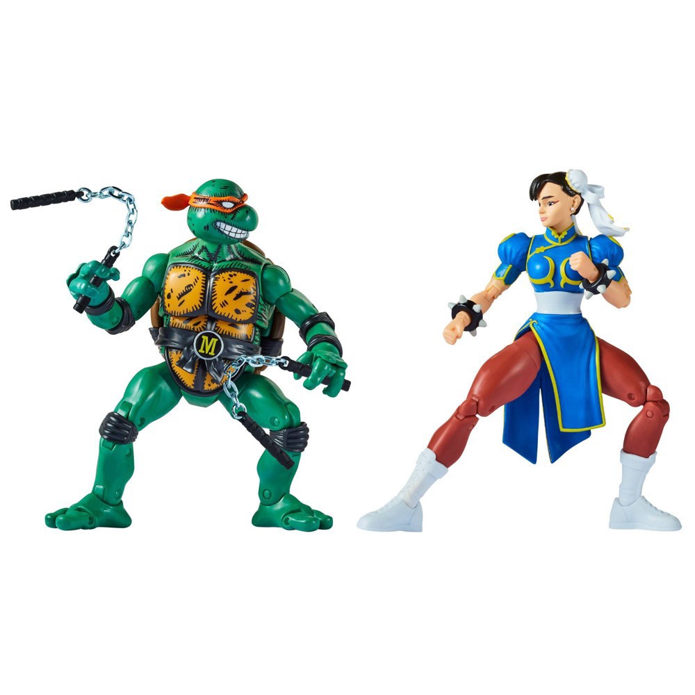 slide 2 of 10, Teenage Mutant Ninja Turtles Teenage Mutant Ninja Turtle & Street Fighter 2pk Action Figure - Mikey Vs. Chun-Li, 2 ct
