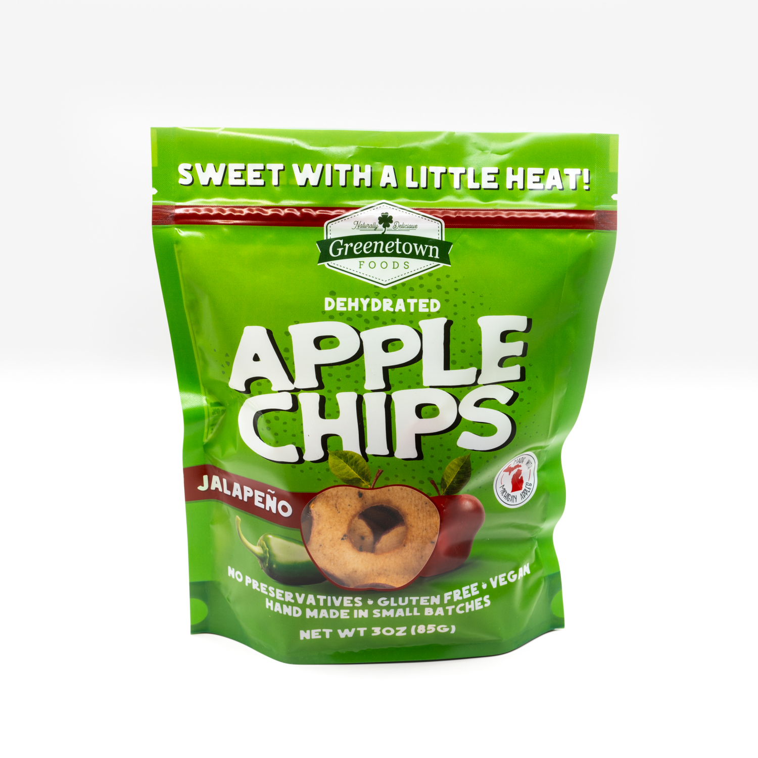 slide 1 of 5, Dehydrated Jalapeno Apple Chips 3 ounce bag, 3 oz