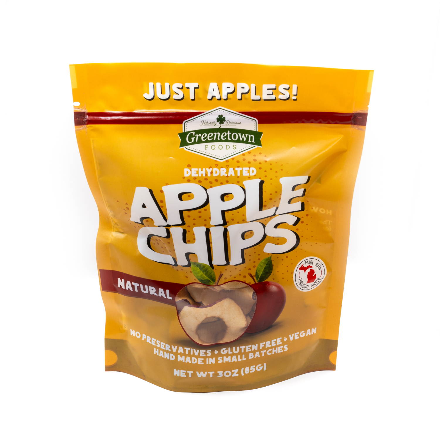 slide 1 of 5, Dehydrated Natural Apple Chips 3 ounce bag, 3 oz