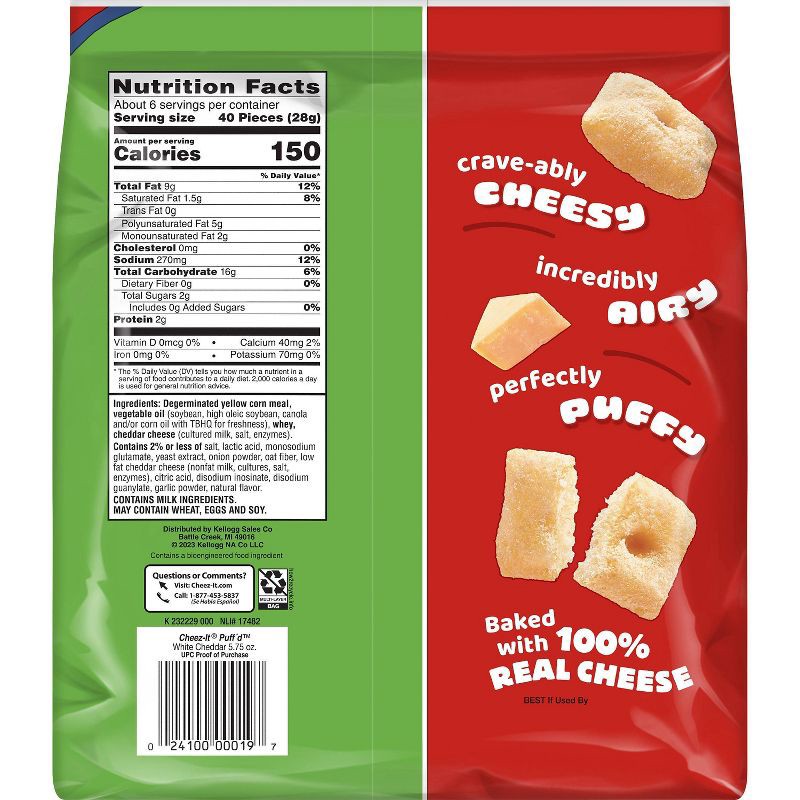 slide 7 of 8, Cheez-It Puff'd White Cheddar Snack Crackers - 5.75oz, 5.75 oz