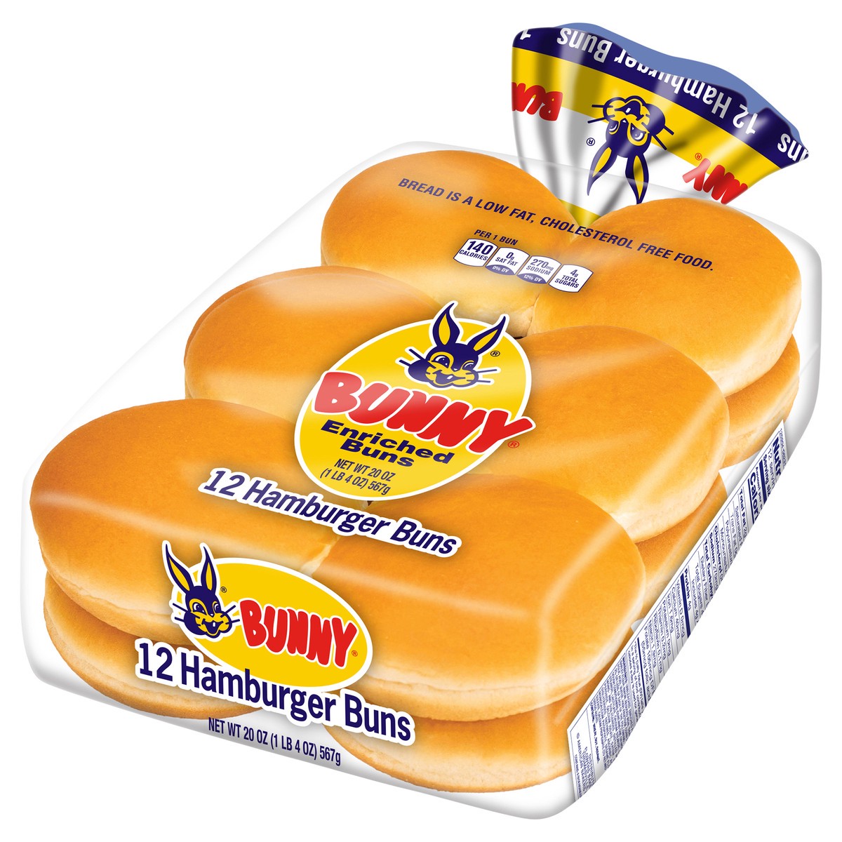 slide 10 of 11, Bunny Bread Hamburger Buns, Enriched Sliced White Bread Hamburger Buns, 12 Count, 1 ct