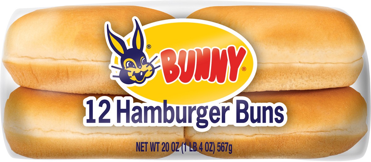 slide 3 of 11, Bunny Bread Hamburger Buns, Enriched Sliced White Bread Hamburger Buns, 12 Count, 1 ct