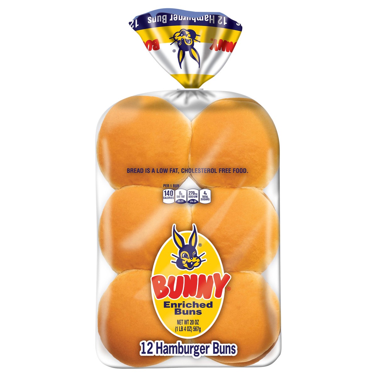 slide 1 of 11, Bunny Bread Hamburger Buns, Enriched Sliced White Bread Hamburger Buns, 12 Count, 1 ct