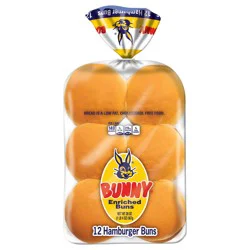 Bunny Bread Hamburger Buns, Enriched Sliced White Bread Hamburger Buns, 12 Count