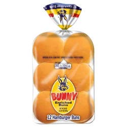 Bunny Bread Hamburger Buns, Enriched Sliced White Bread Hamburger Buns, 12 Count