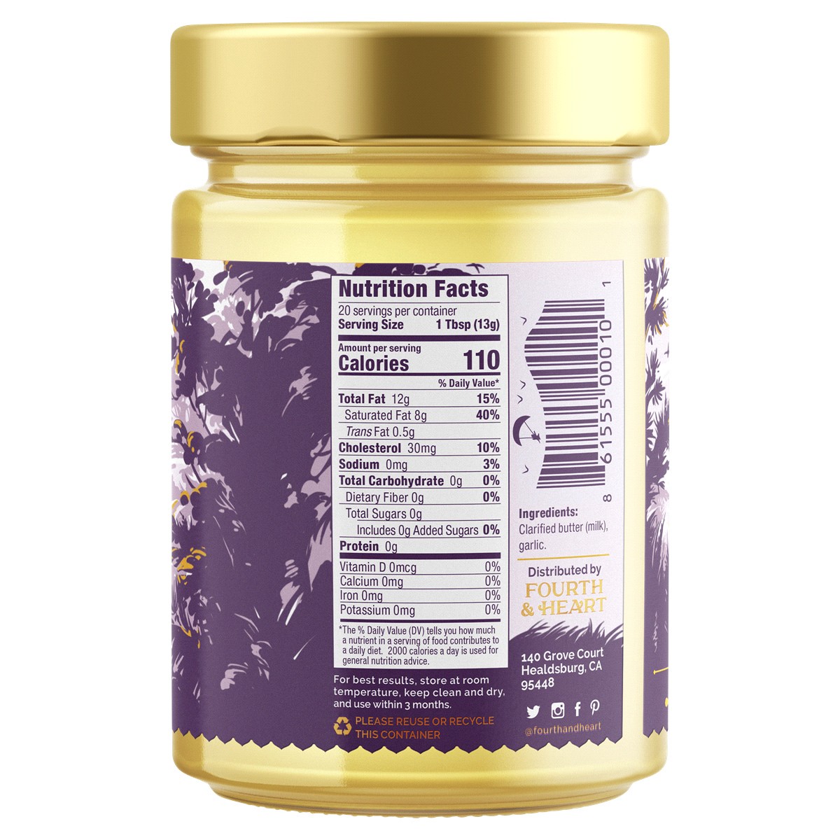 slide 2 of 2, 4th & Heart Gluten Free Grass-Fed Pink Salt Ghee (Clarified Butter), 9 oz