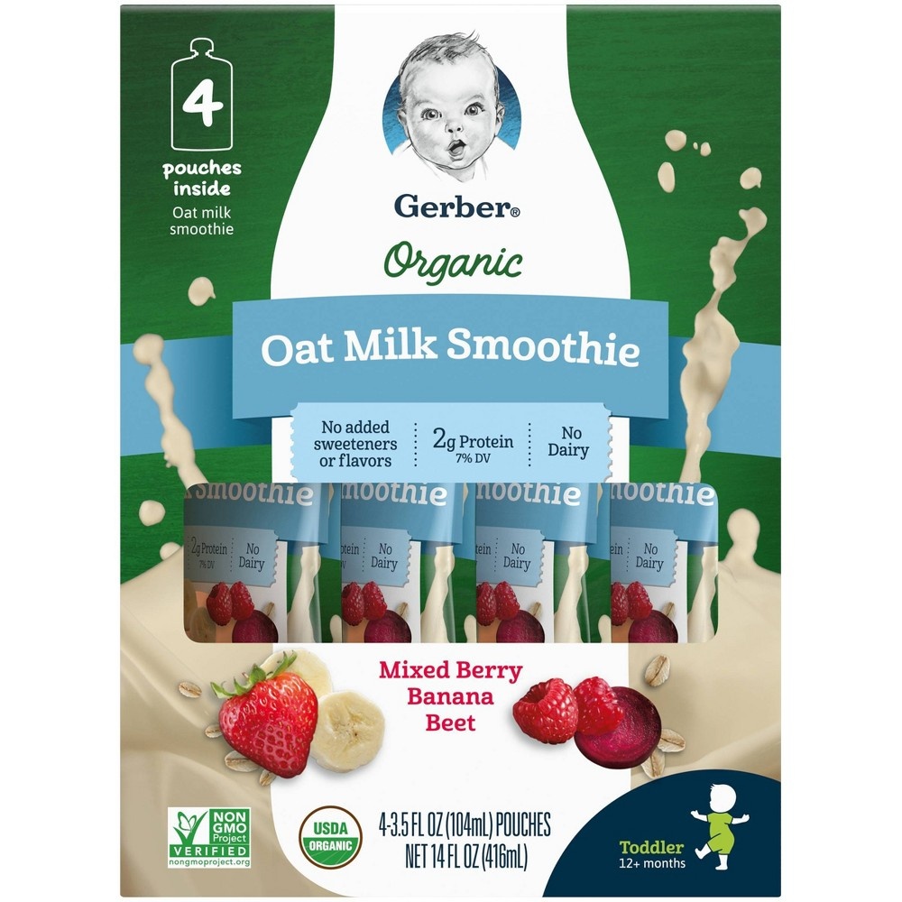 slide 7 of 9, Gerber Organic Oat Milk Mixed Berry, Banana, and Beet Smoothie, 14 fl oz