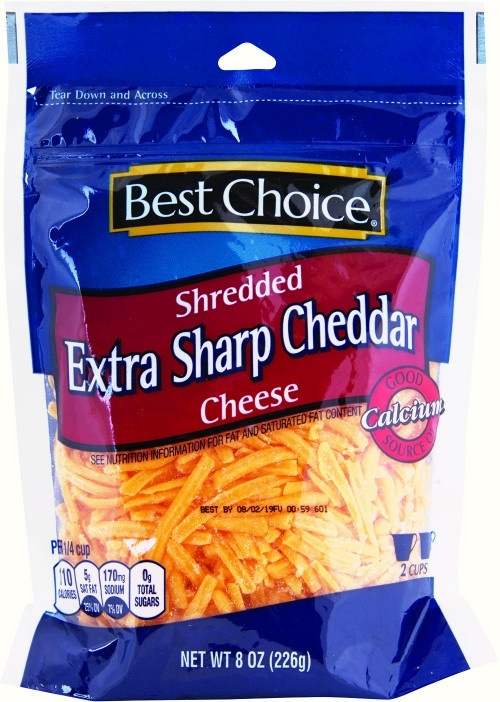 slide 1 of 1, Best Choice Extra Sharp Shredded Cheddar Cheese, 8 oz