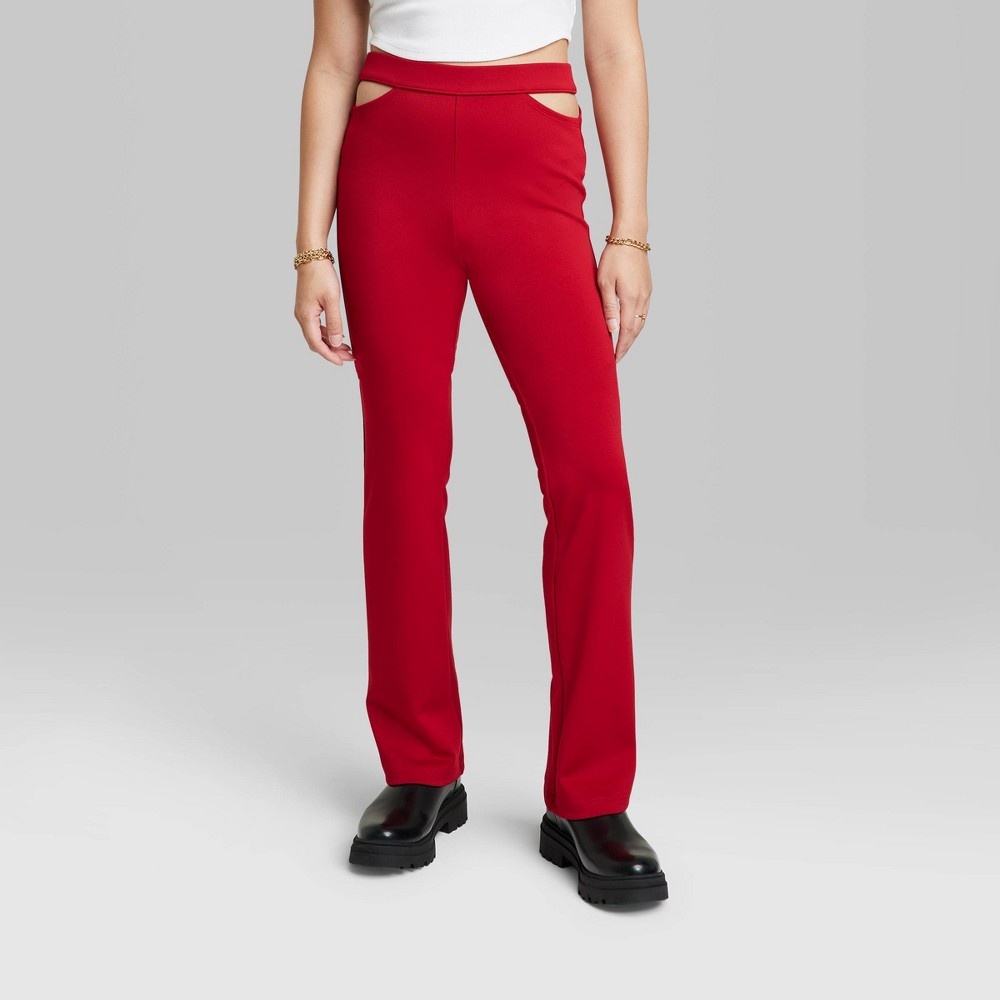 slide 2 of 3, Women's Super-High Rise Hip Cut Out Flare Pants - Wild Fable Red S, 1 ct