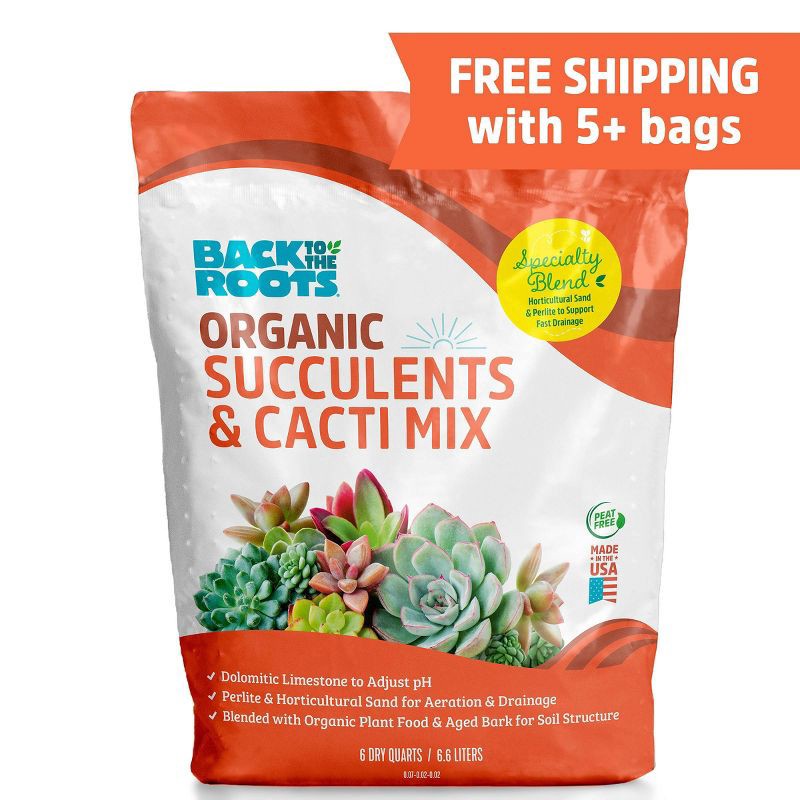 slide 3 of 11, Back to the Roots 6qt Organic Succulents & Cacti Mix Specialty Blend: Fast Draining, pH Balanced, 6 qt
