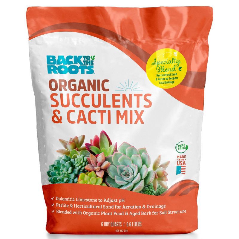 slide 1 of 11, Back to the Roots 6qt Organic Succulents & Cacti Mix Specialty Blend: Fast Draining, pH Balanced, 6 qt