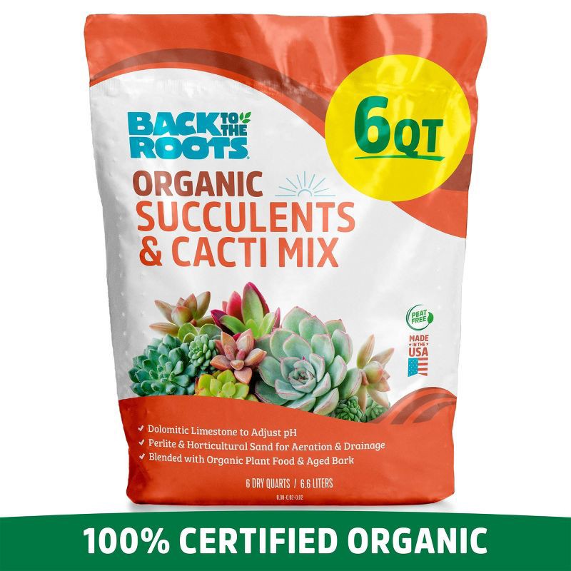 slide 1 of 11, Back to the Roots 6qt Organic Succulents & Cacti Mix Specialty Blend: Fast Draining, pH Balanced, 6 qt
