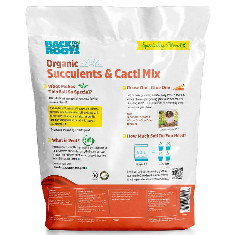 slide 10 of 11, Back to the Roots 6qt Organic Succulents & Cacti Mix Specialty Blend: Fast Draining, pH Balanced, 6 qt