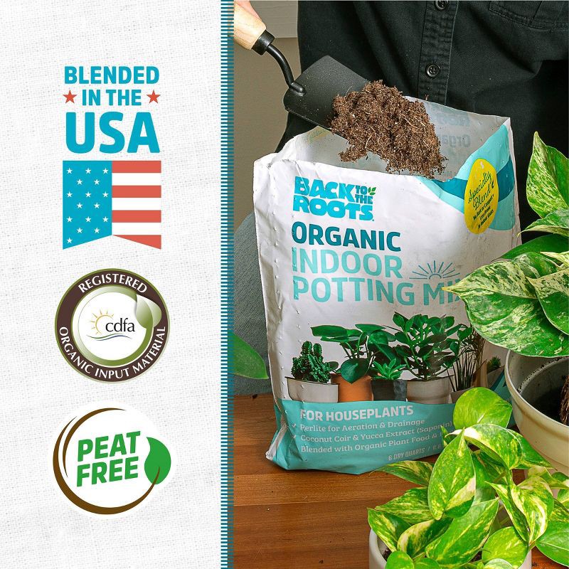 slide 4 of 13, Back to the Roots 6qt Organic Indoor Potting Mix For Houseplants Specialty Mix: Perlite, Coconut Coir, Mycorrhizae, 6 qt