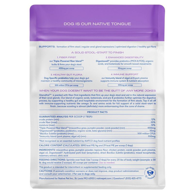 slide 3 of 5, Native Pet Glandaid Anal Gland Supplement with Pumpkin for Dogs - 16oz, 16 oz