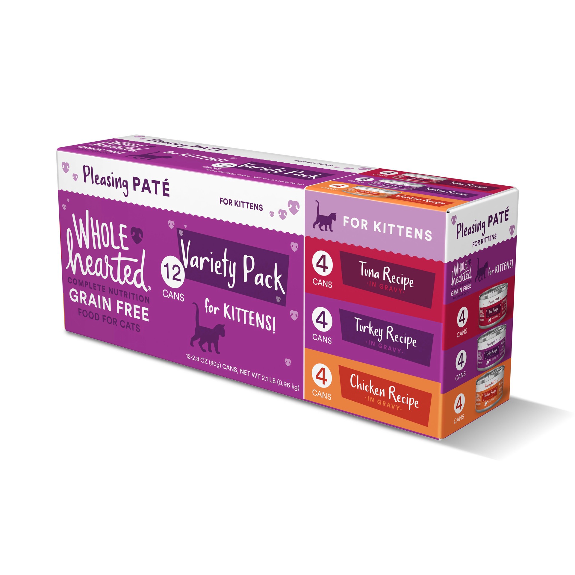 slide 1 of 1, WholeHearted Grain Free Wet Kitten Food Pate Variety Pack, 2.8 oz., Count of 12, 1 ct
