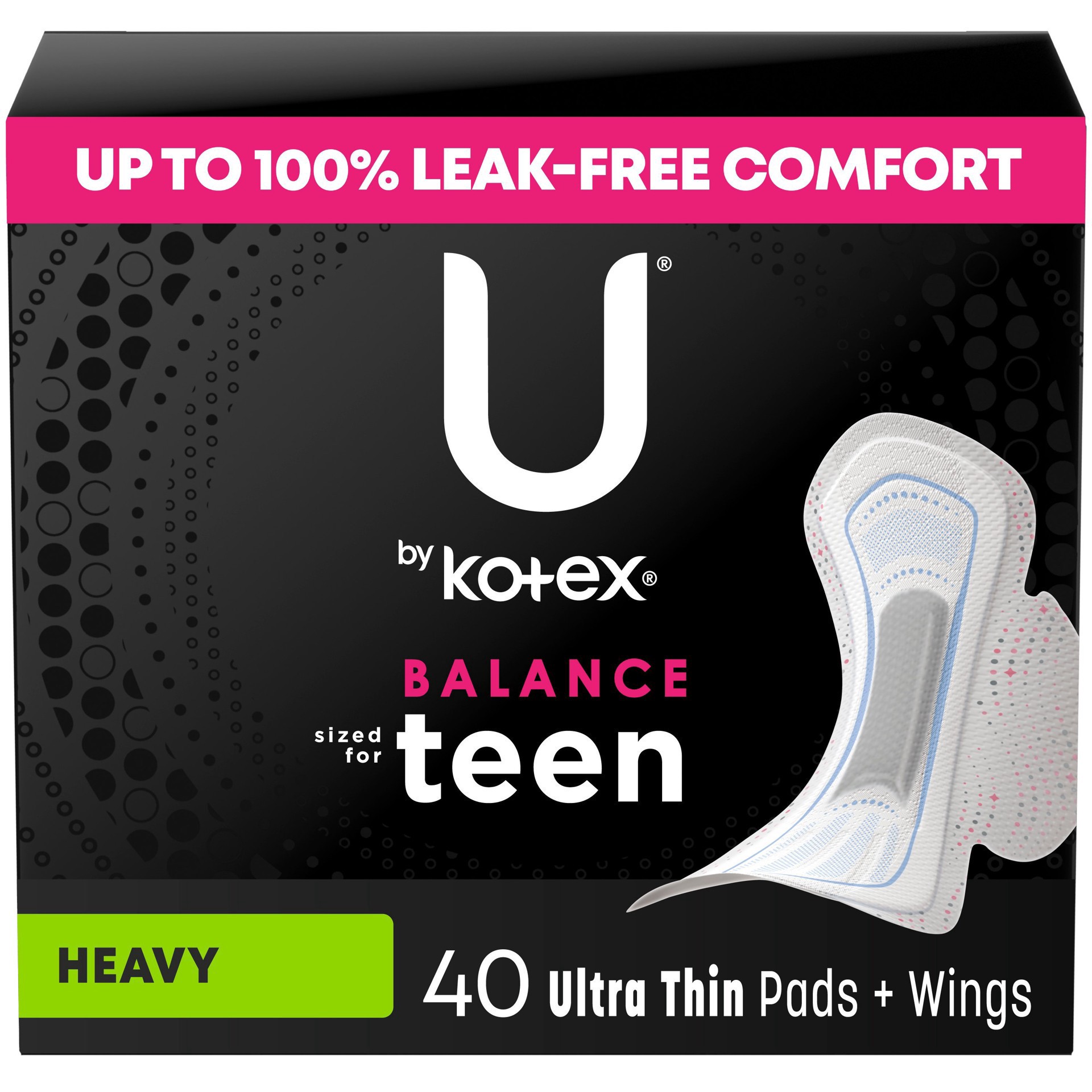 slide 1 of 1, U by Kotex Balance Teen Ultra Thin Pads with Wings, Heavy Absorbency, 40 Count, 40 ct