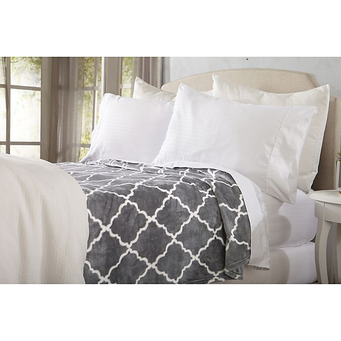 slide 2 of 3, Great Bay Home Lattice Scroll Plush King Blanket - Steel Grey, 1 ct