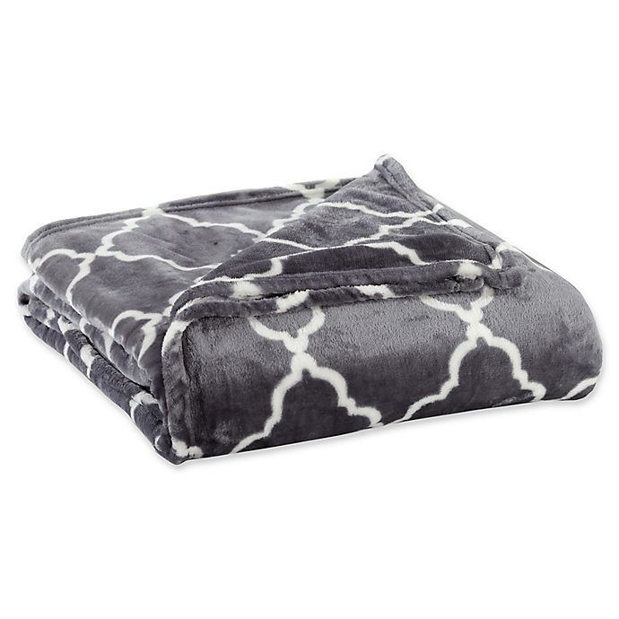 slide 1 of 3, Great Bay Home Lattice Scroll Plush King Blanket - Steel Grey, 1 ct