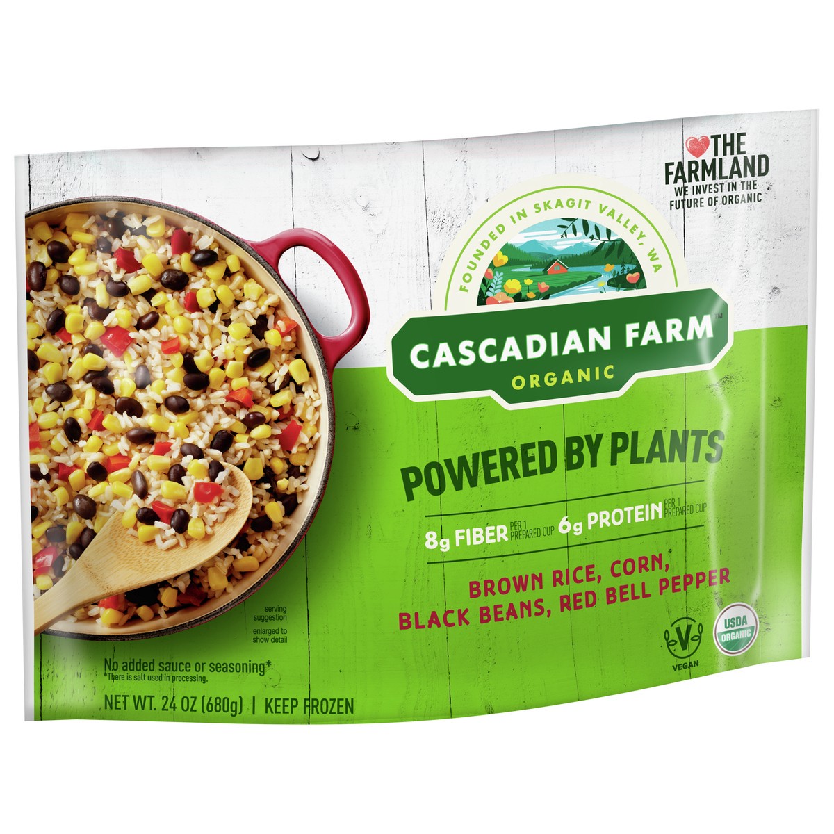 slide 6 of 9, Cascadian Farm Organic Powered By Plants Frozen Vegetables – Brown Rice, Corn, Black Beans and Red Bell Pepper, 24 oz., 24 oz