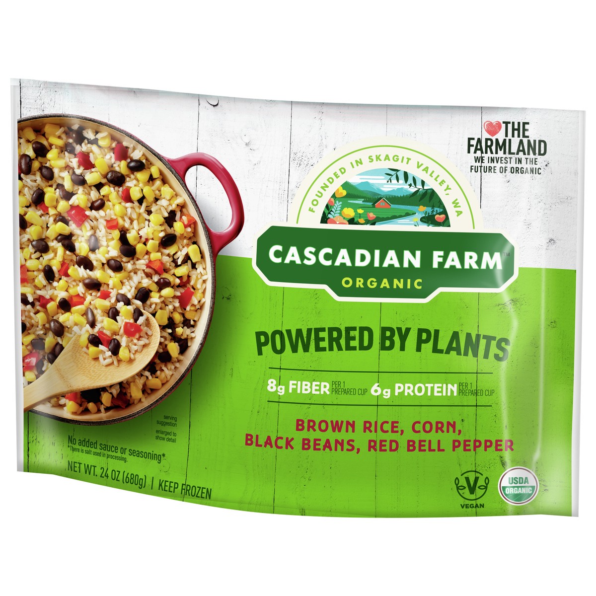 slide 7 of 9, Cascadian Farm Organic Powered By Plants Frozen Vegetables – Brown Rice, Corn, Black Beans and Red Bell Pepper, 24 oz., 24 oz