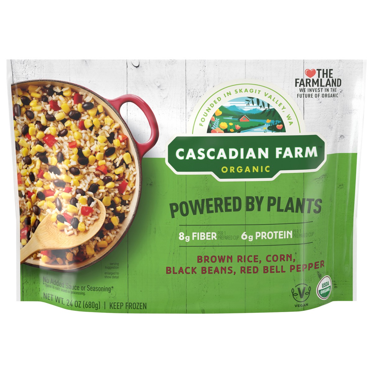 slide 1 of 9, Cascadian Farm Organic Powered By Plants Frozen Vegetables – Brown Rice, Corn, Black Beans and Red Bell Pepper, 24 oz., 24 oz