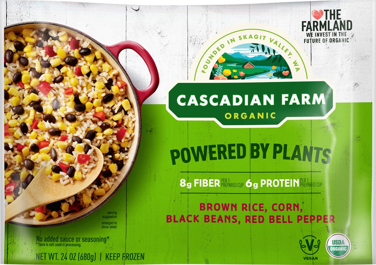 slide 3 of 9, Cascadian Farm Organic Powered By Plants Frozen Vegetables – Brown Rice, Corn, Black Beans and Red Bell Pepper, 24 oz., 24 oz