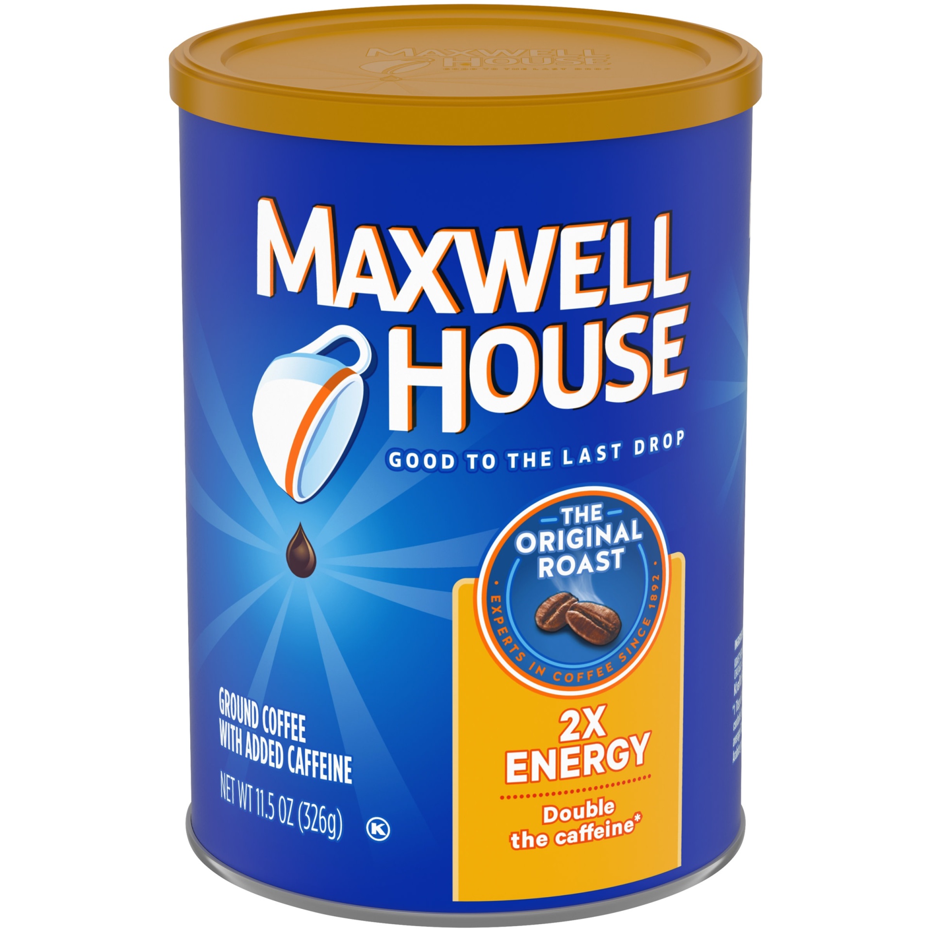 slide 1 of 1, Maxwell House 2X Energy The Original Roast Ground Coffee with Double the Caffeine ister, 11.5 oz