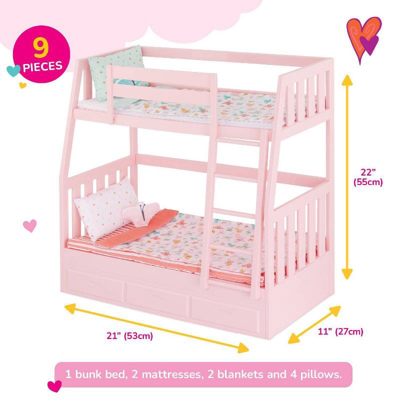 slide 4 of 8, Our Generation Dreams for Two Pink Bunk Beds Accessory Set for 18" Dolls, 1 ct