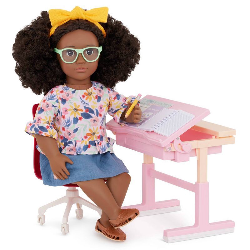 slide 3 of 8, Our Generation School Dreams Modern Desk with Tilt Top Accessory Set for 18" Dolls: Creative Thinking Plastic Accessories, 1 ct