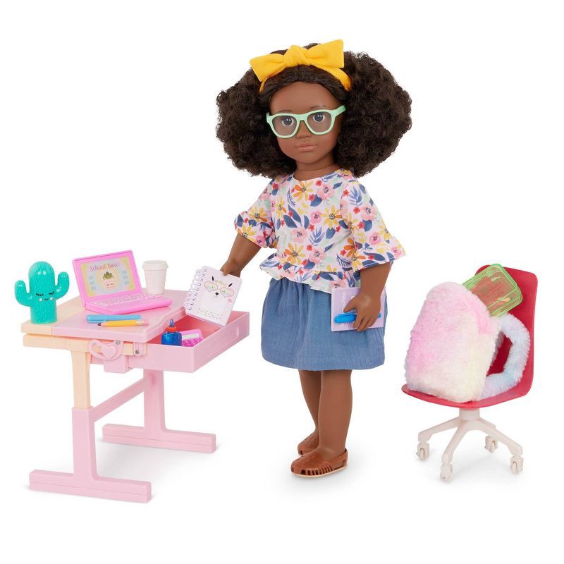 slide 4 of 8, Our Generation School Dreams Modern Desk with Tilt Top Accessory Set for 18" Dolls: Creative Thinking Plastic Accessories, 1 ct