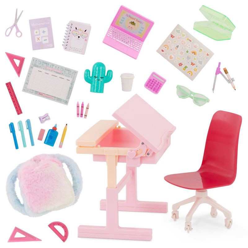 slide 8 of 8, Our Generation School Dreams Modern Desk with Tilt Top Accessory Set for 18" Dolls: Creative Thinking Plastic Accessories, 1 ct