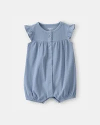Carter's Baby Girl Rib Short-Sleeve Romper - Blue 18M